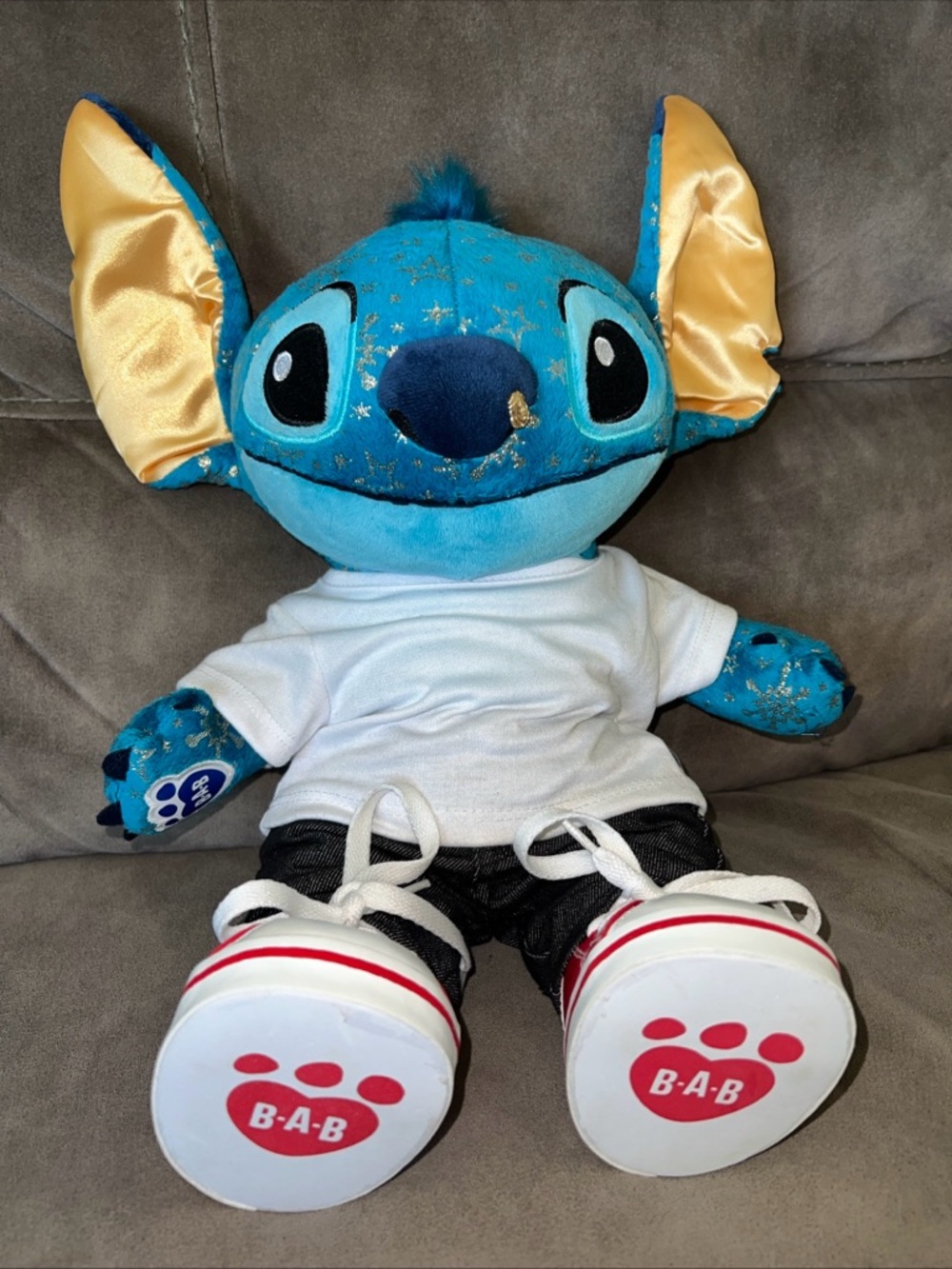 Build a Bear Blue Plush Alien Character Toy with White Shirt and Sneakers